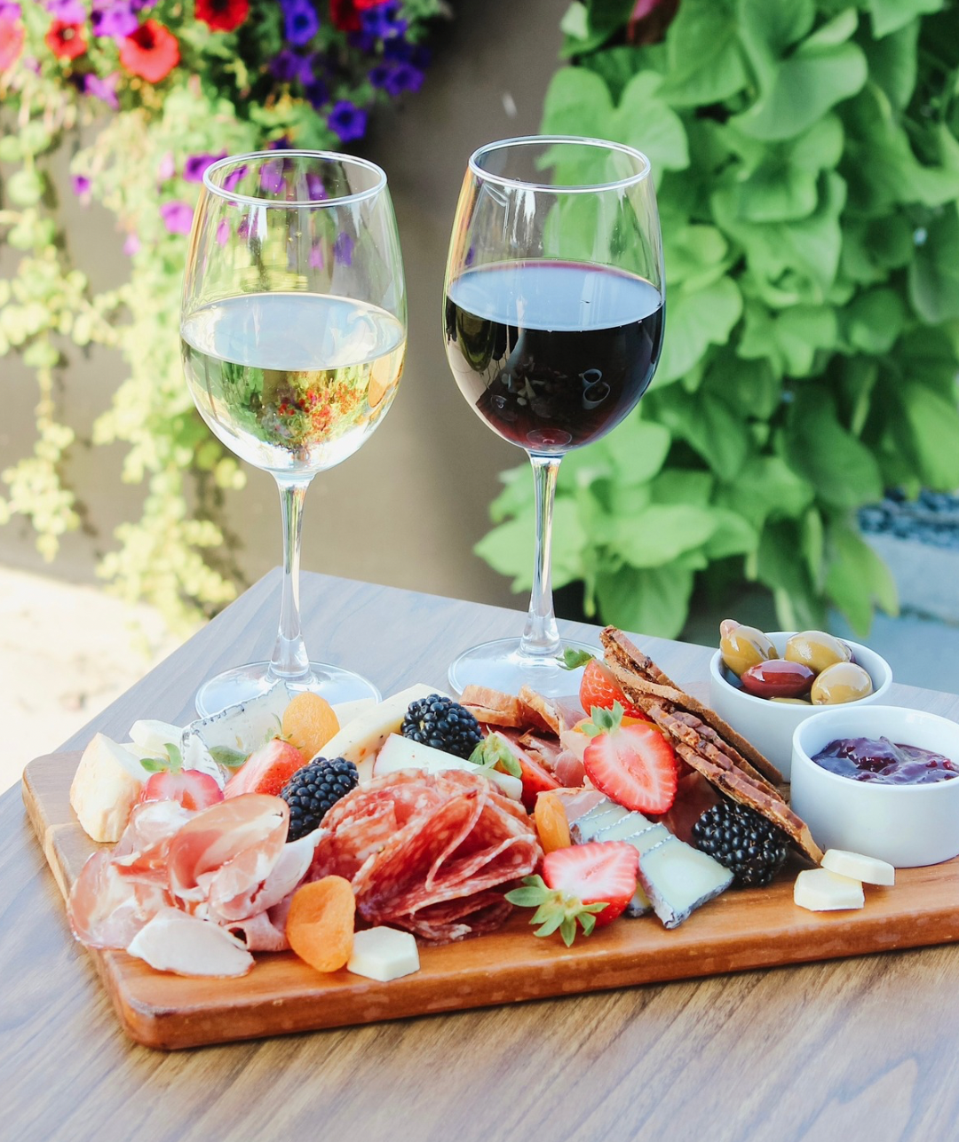 Charcuterie board with wine pairing